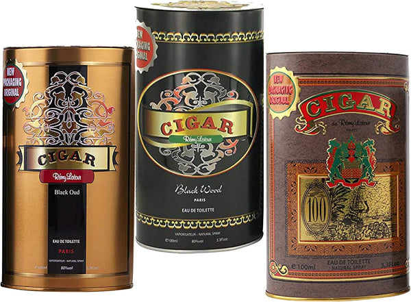 Remy Latour 3-Piece Cigar Gift Set for Men, 100ml Brown EDT, 100ml Black Oud EDT, 100ml Black Wood EDT
