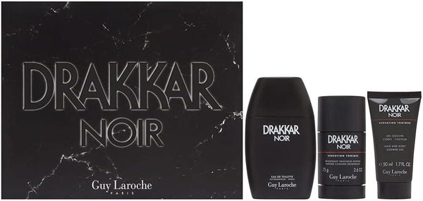Guy Laroche 3-Piece Drakkar Noir Set for Men, 100ml EDT, 75ml Deostick, 50ml Shower Gel