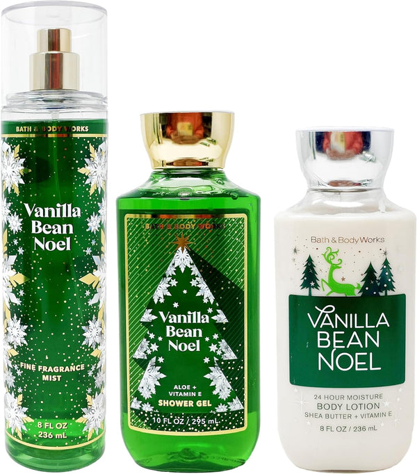 Bath & Body Works Vanilla Bean Noel Shower Gel & Fine Fragrance Body Mist & Super Smooth Body Lotion Trio Set