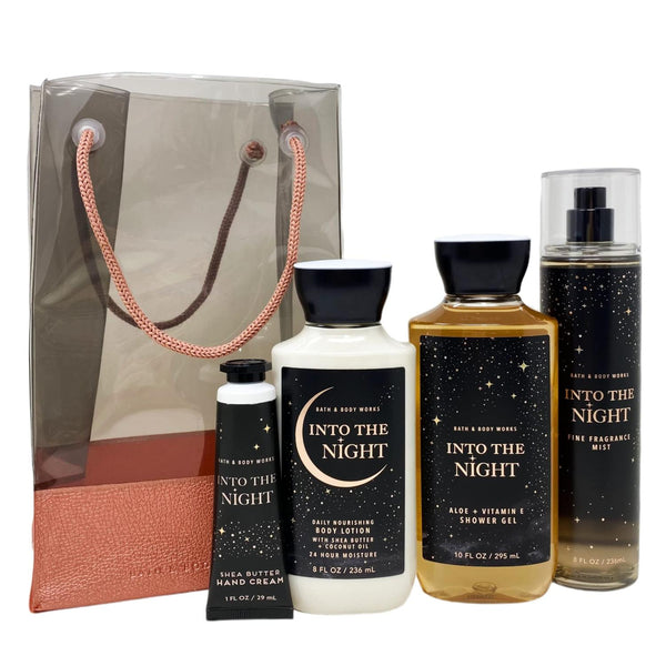 Bath & Body Works 5-Piece Into the Night Gift Set for Women, 8oz Fine Fragrance Mist, 8oz Body Cream, 10oz Shower Gel, 1oz Hand Cream, Transparent Bag