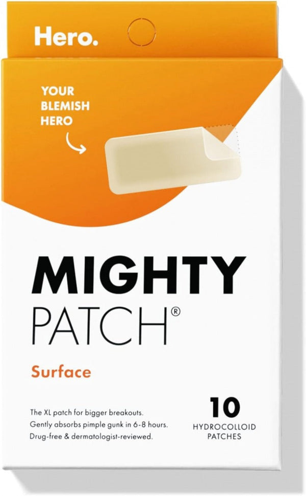 Mighty patc% Surface - Hydrocolloid Large Acne Pimple patc% Spot Treatment (10 count) for Body and Larger Breakouts on Cheek