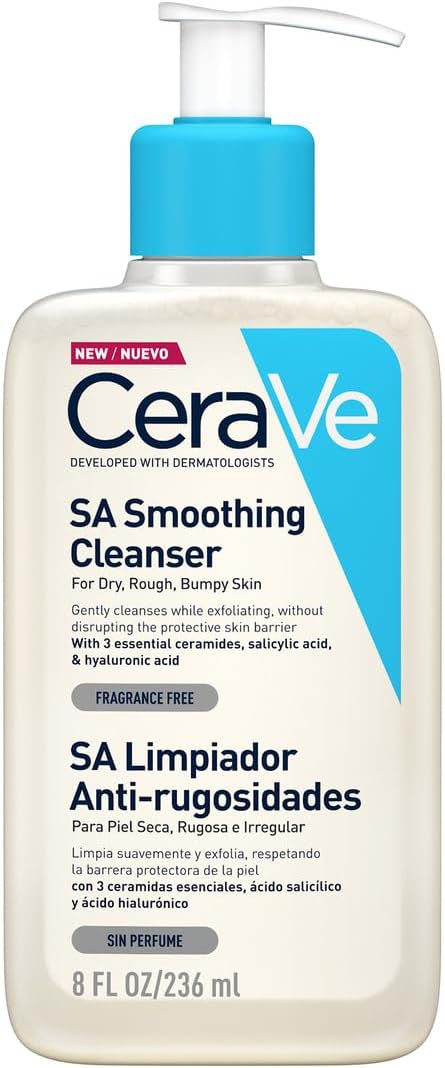 CeraVe SA Smoothing Cleanser | Face and Body Salicylic Acid Wash and Exfoliant for Normal| Fragrance Free Non-Comedogenic | 236 ML