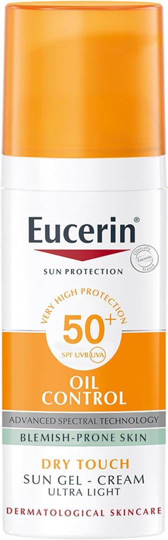Eucerin Face Sunscreen Oil Control Gel-Cream Dry Touch, High UVA/UVB, SPF 50+, Light Texture Sun Protection, 50ml