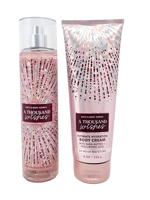Bath & Body Works 2-Piece A Thousand Wishes Signature Collection Gift Set for Women, 236ml Fine Fragrance Mist, 8oz Ultra Shea Body Cream