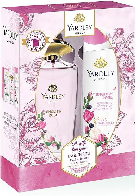 Yardley London 2-Piece English Rose Perfumed Gift Set for Women, 125ml EDT, 150ml Body Spray