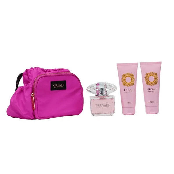 Versace Bright Crystal Set Edt 90ml + Luminous B/L 100ml + Prfm Bath&S/G 100ml+ S/Makeup Case for Women